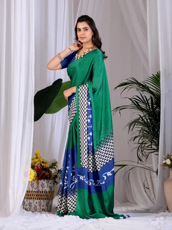 Green_&_Royal_Blue_Geometric_Digital_Print_Soft_Satin_Georgette_Saree_with_Matching_Blouse_Piece