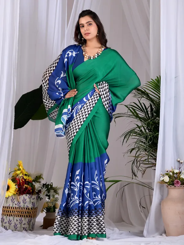 Green_&_Royal_Blue_Geometric_Digital_Print_Soft_Satin_Georgette_Saree_with_Matching_Blouse_Piece