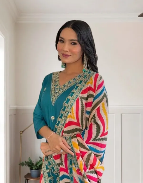 Peacock_Blue_Chanderi_Embroidered_Kurta_Set_with_Dupatta_|_Ethnic_Wear_for_Women