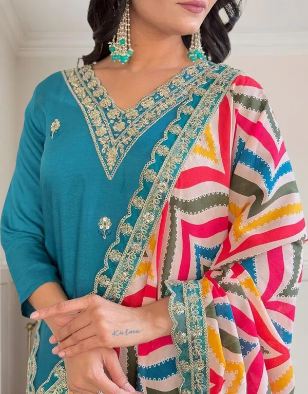 Peacock_Blue_Chanderi_Embroidered_Kurta_Set_with_Dupatta_|_Ethnic_Wear_for_Women