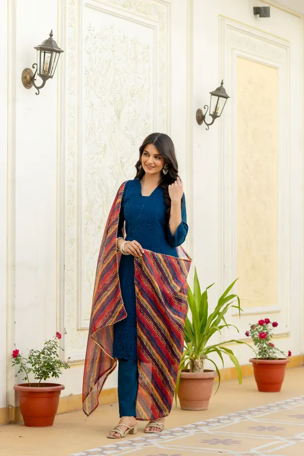 Navy_Blue_Roman_Silk_Chikankari_Kurti_Pant_Set_with_Kota_Dupatta_|_Festive_Ethnic_Wear_for_Women