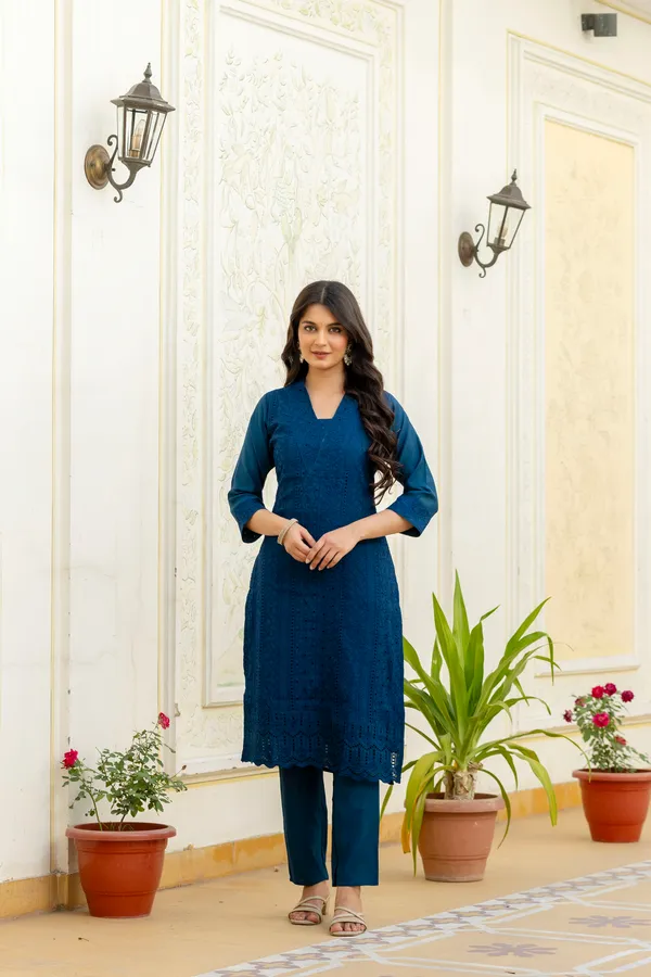 Navy_Blue_Roman_Silk_Chikankari_Kurti_Pant_Set_with_Kota_Dupatta_|_Festive_Ethnic_Wear_for_Women