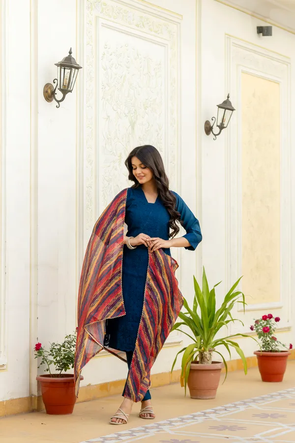 Navy_Blue_Roman_Silk_Chikankari_Kurti_Pant_Set_with_Kota_Dupatta_|_Festive_Ethnic_Wear_for_Women