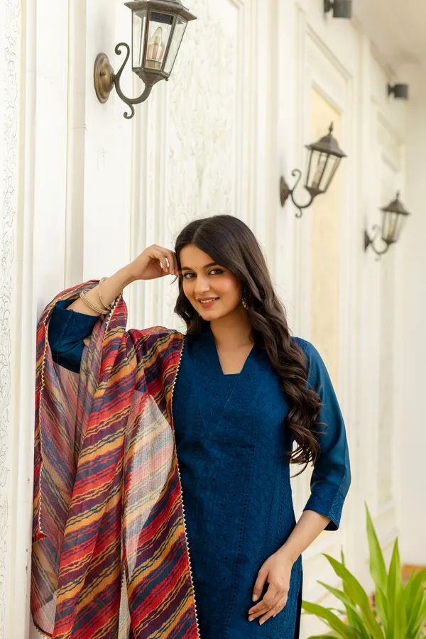 Navy_Blue_Roman_Silk_Chikankari_Kurti_Pant_Set_with_Kota_Dupatta_|_Festive_Ethnic_Wear_for_Women