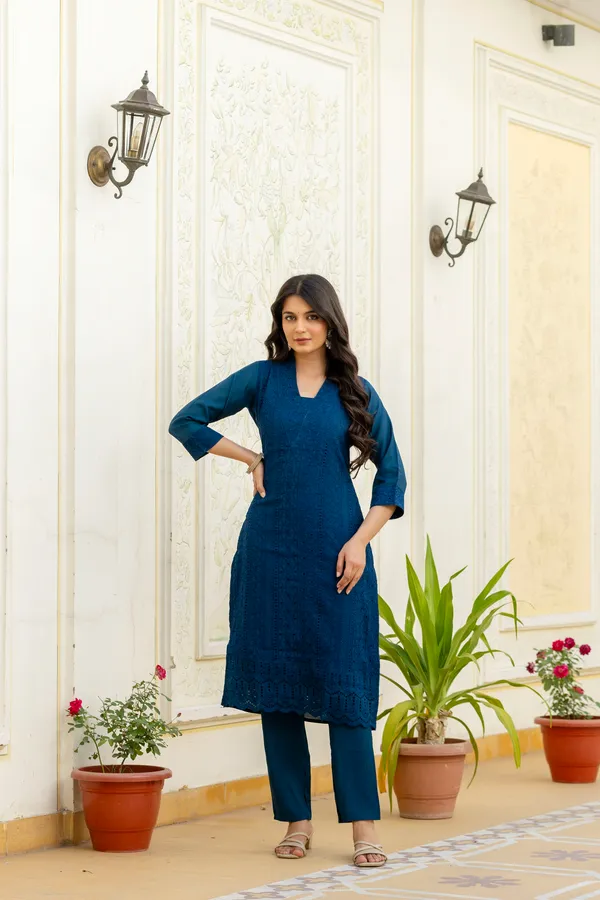 Navy_Blue_Roman_Silk_Chikankari_Kurti_Pant_Set_with_Kota_Dupatta_|_Festive_Ethnic_Wear_for_Women