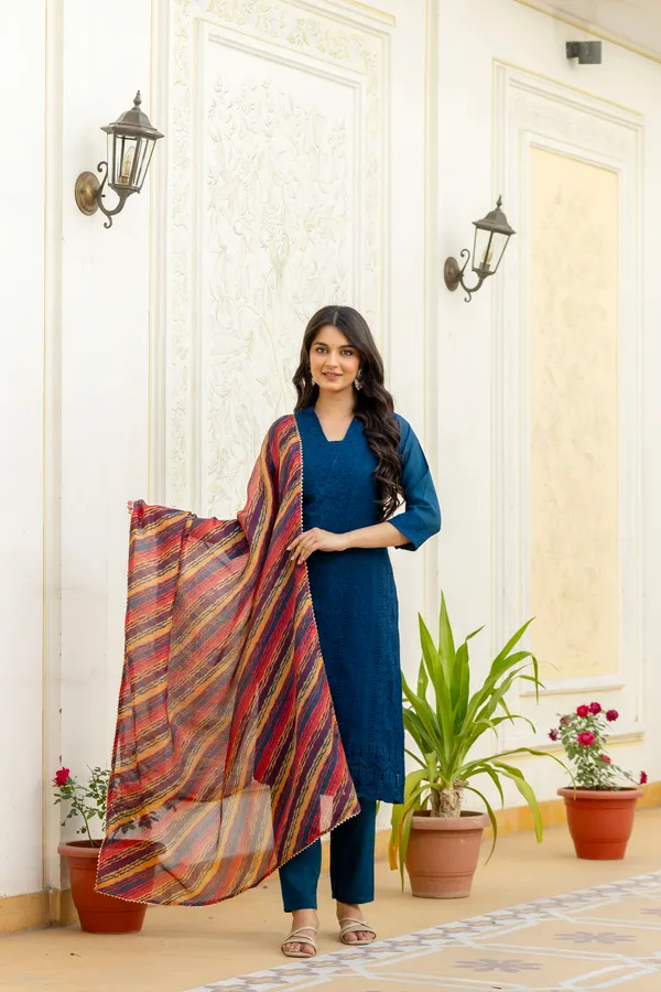 Navy_Blue_Roman_Silk_Chikankari_Kurti_Pant_Set_with_Kota_Dupatta_|_Festive_Ethnic_Wear_for_Women