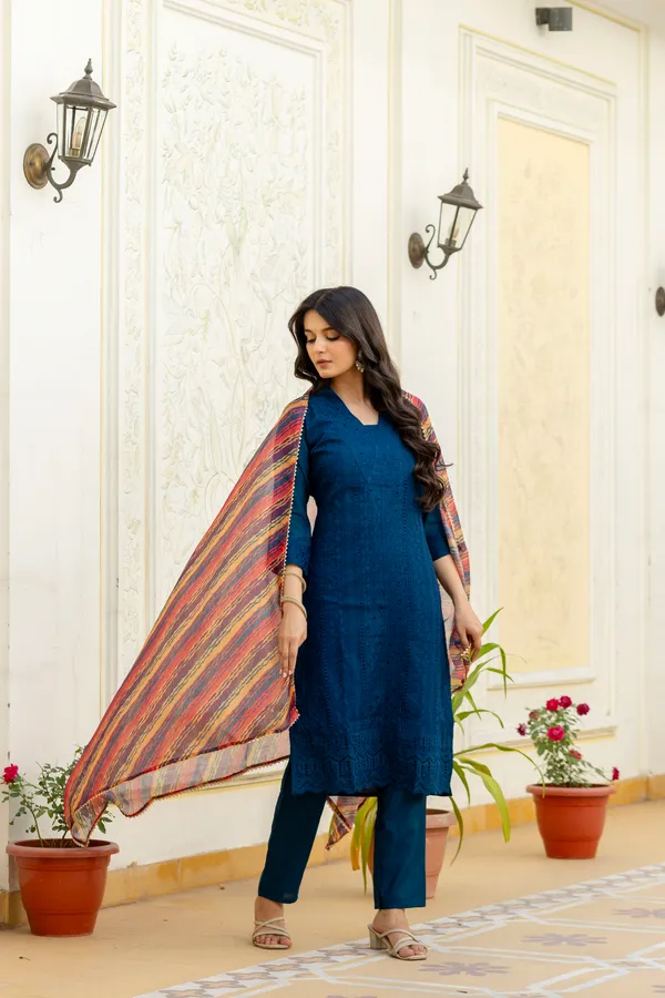 Navy_Blue_Roman_Silk_Chikankari_Kurti_Pant_Set_with_Kota_Dupatta_|_Festive_Ethnic_Wear_for_Women