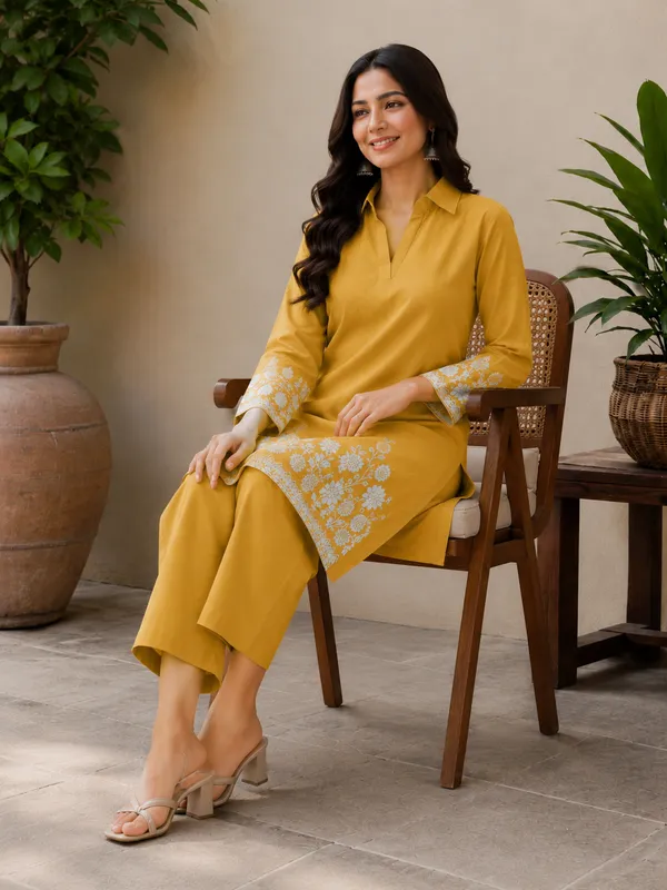 Yellow_Cotton_Jacquard_Co-Ord_Set_for_Women_|_Premium_Short_Kurti_with_Pant