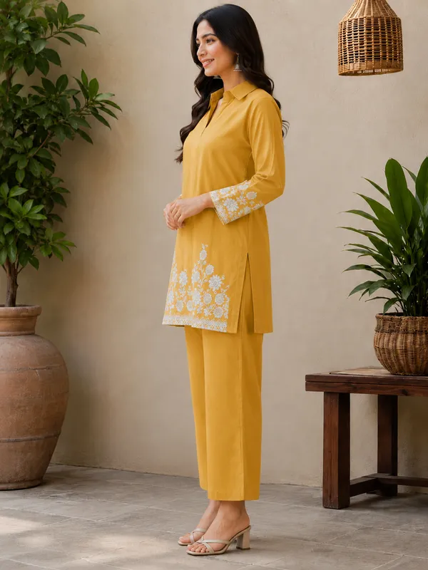 Yellow_Cotton_Jacquard_Co-Ord_Set_for_Women_|_Premium_Short_Kurti_with_Pant