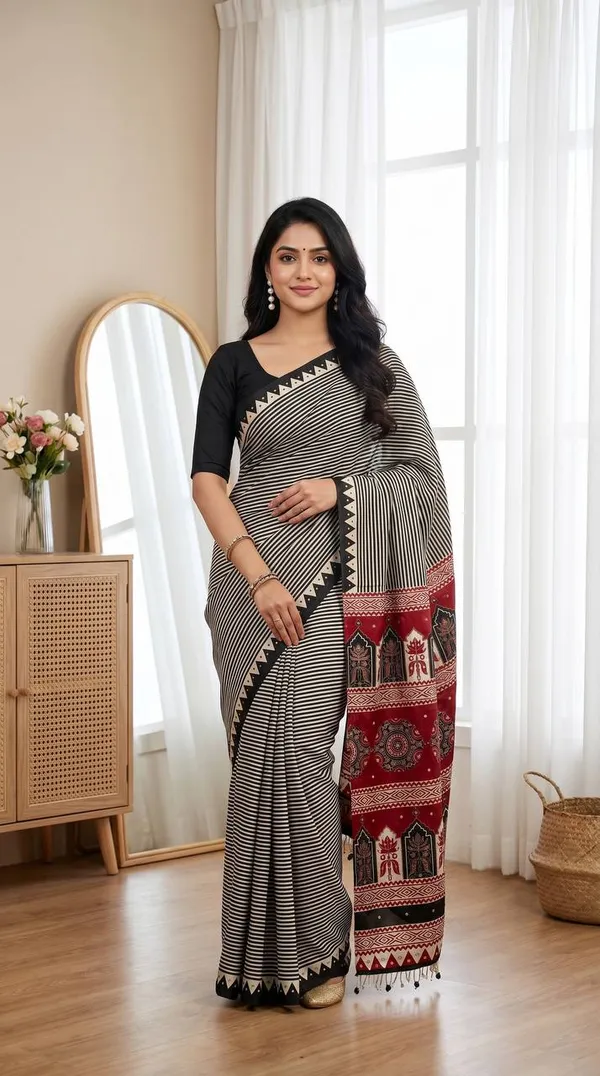 Soft_Satin_Ajrakh_Print_Soft_Silk_Saree_with_Mirror_Work_&_Designer_Border