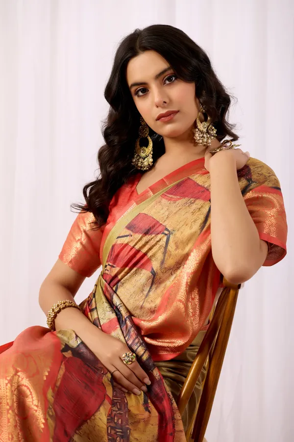 Silk_Saree_with_Elegant_Tribal_Art_Print_&_Rich_Zari_Border