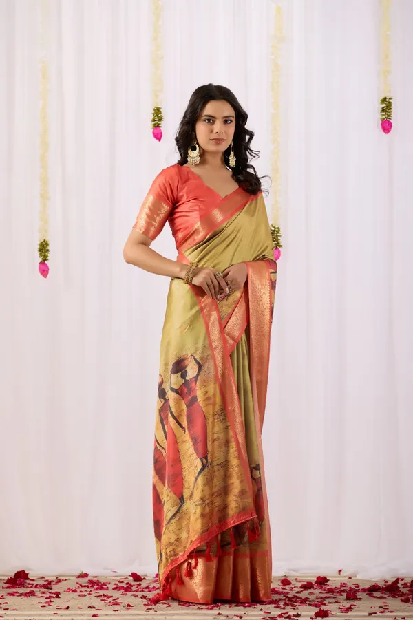 Silk_Saree_with_Elegant_Tribal_Art_Print_&_Rich_Zari_Border