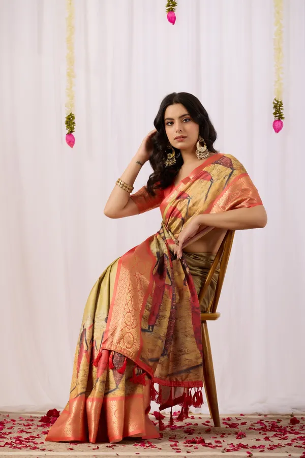 Silk_Saree_with_Elegant_Tribal_Art_Print_&_Rich_Zari_Border