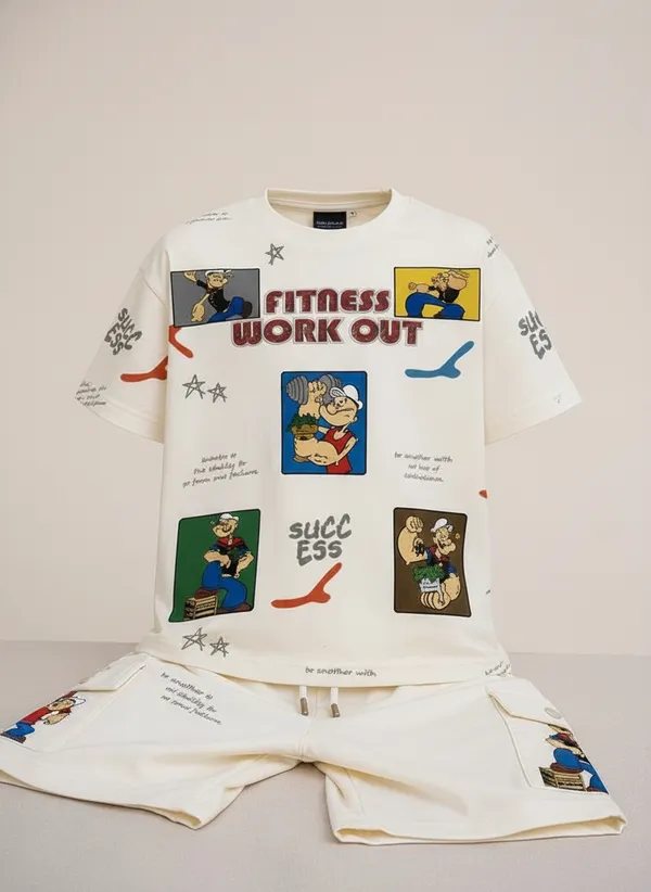 Fitness_Workout_Graphic_Print_T-Shirt_And_Shorts_Set_For_Boys