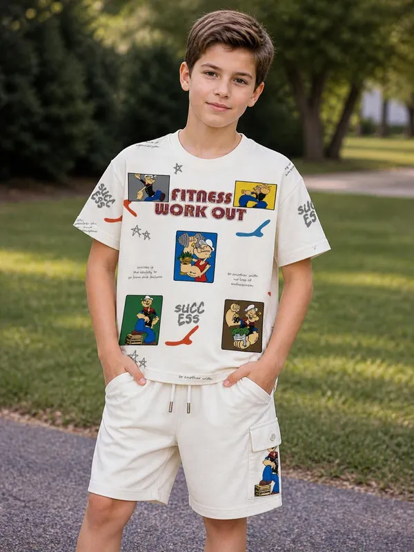 Fitness_Workout_Graphic_Print_T-Shirt_And_Shorts_Set_For_Boys