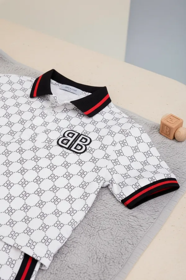 Boys_Matching_Polo_T-Shirt_And_Shorts_Set_-_White_Designer_Print_With_Bb_Logo