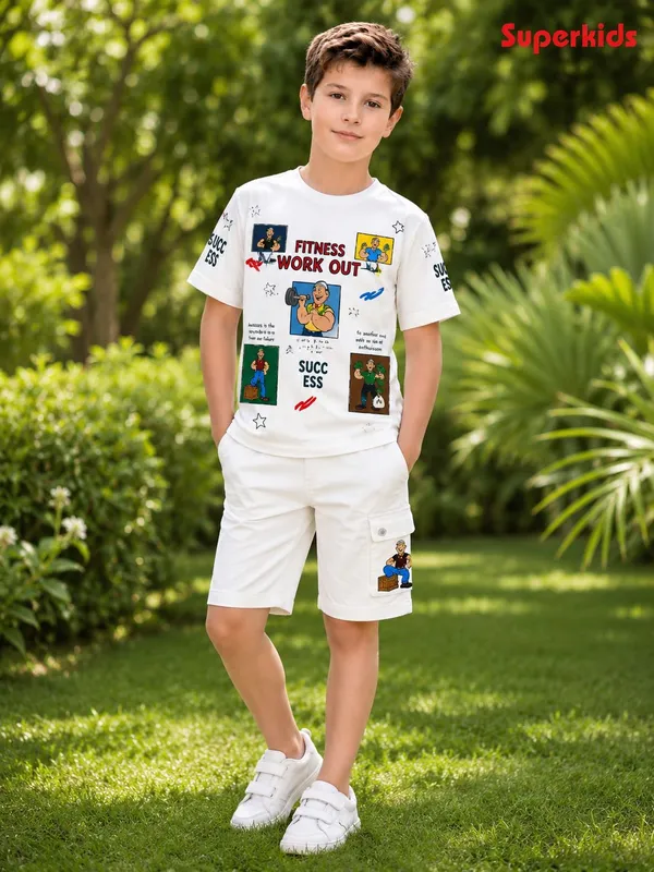 Fitness_Workout_Graphic_Print_T-Shirt_And_Shorts_Set_For_Boys