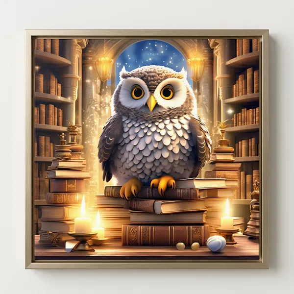 Whimsical_Library_Owl_Digital_Art_Print_Magical_Book_Lover'S_Wall_Decor