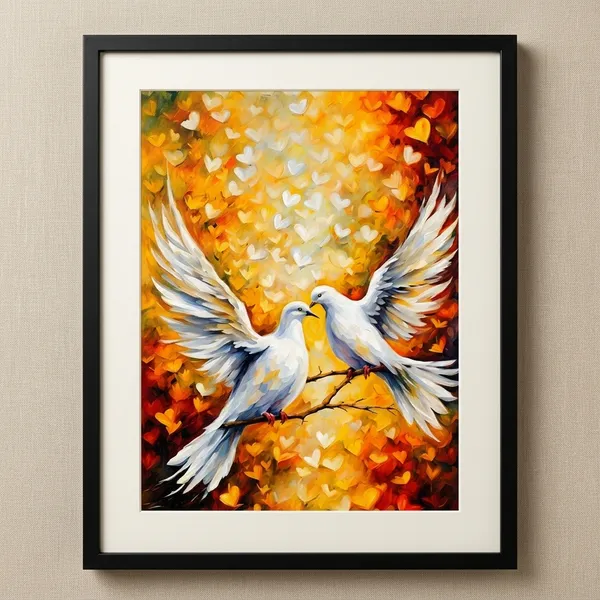 White_Doves_In_Love_Vibrant_Heart_Themed_Canvas_Art_Print