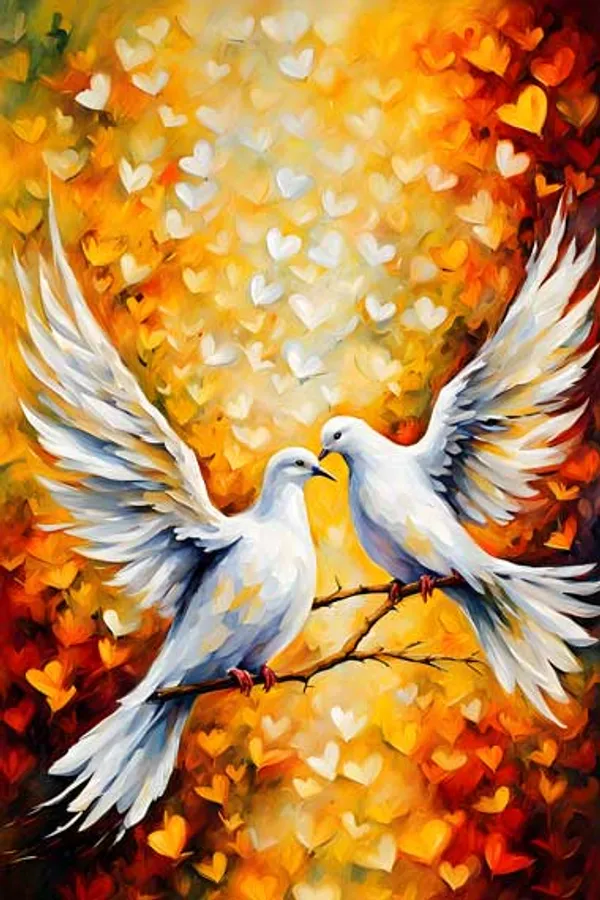 White_Doves_In_Love_Vibrant_Heart_Themed_Canvas_Art_Print