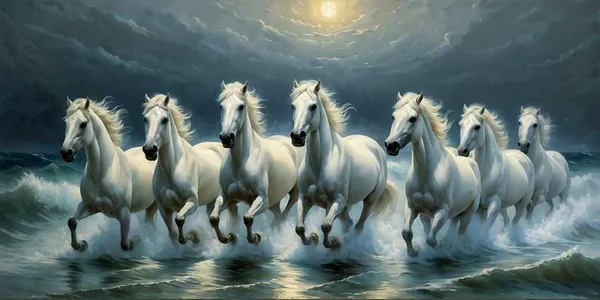 Seven_White_Horses_Running_Through_Ocean_Waves_Premium_Wall_Art_Canvas_Painting