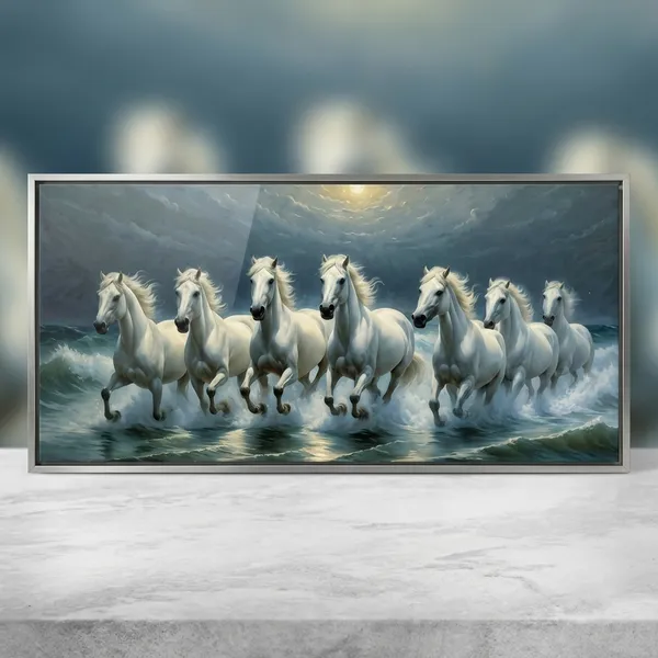 Seven_White_Horses_Running_Through_Ocean_Waves_Premium_Wall_Art_Canvas_Painting