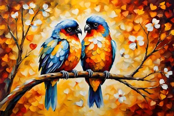 Vibrant_Love_Birds_On_Branch_Oil_Painting_Style_Wall_Art