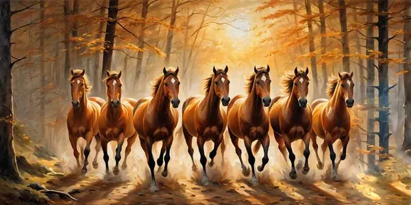 Seven_Running_Horses_In_Forest_Canvas_Wall_Art_Painting