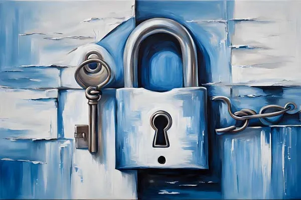 Blue_Padlock_And_Key_Abstract_Wall_Art_Painting