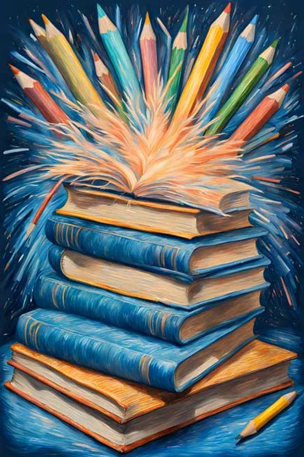 Colorful_Stationery_And_Book_Stack_Art_Print