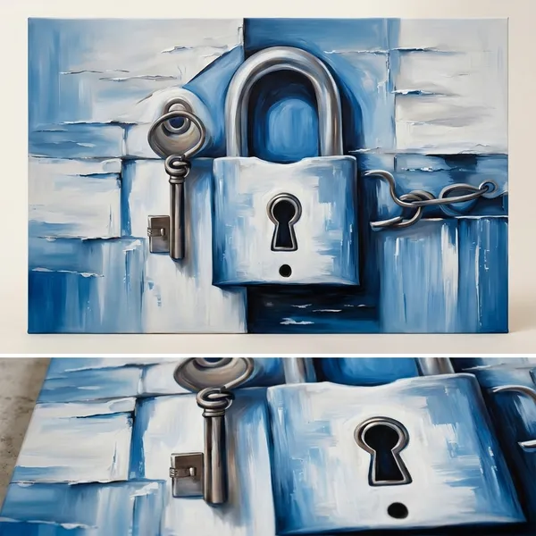 Blue_Padlock_And_Key_Abstract_Wall_Art_Painting
