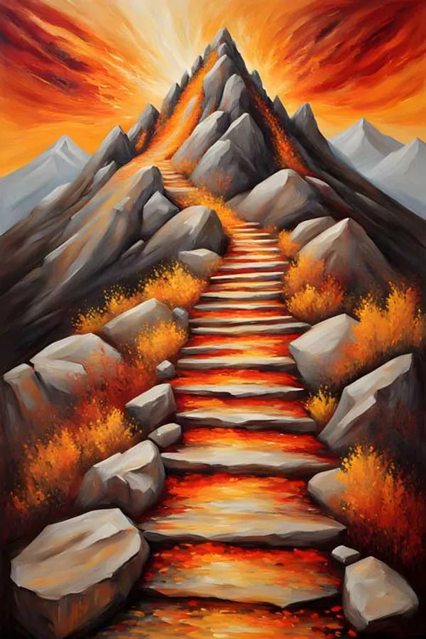 Fiery_Mountain_Stairway_Canvas_Wall_Art_Dramatic_Landscape_Painting