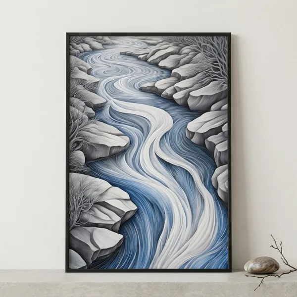 Abstract_River_Flow_Wall_Art_Print_Blue_And_Grey_Flowing_Water_Design
