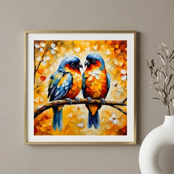 Vibrant_Love_Birds_On_Branch_Oil_Painting_Style_Wall_Art