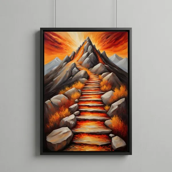 Fiery_Mountain_Stairway_Canvas_Wall_Art_Dramatic_Landscape_Painting