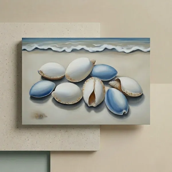 Premium_Plastic_Coastal_Blue_White_Cowrie_Shell_Wall_Painting