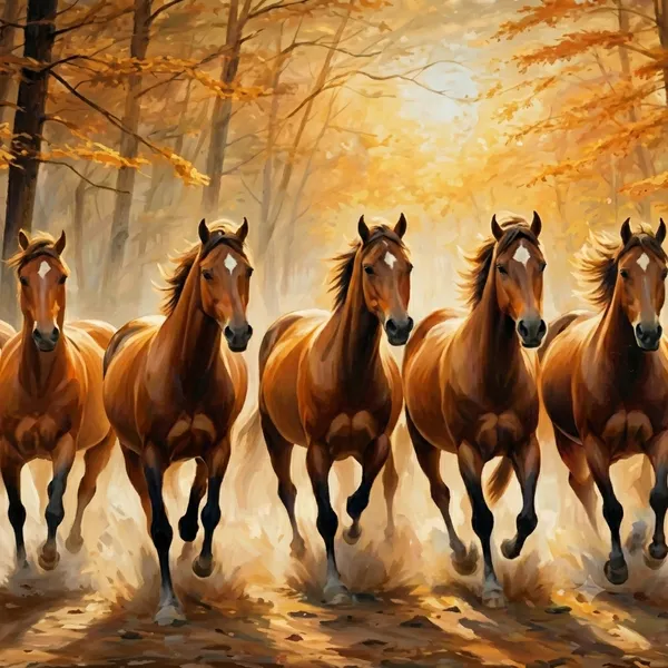 Seven_Running_Horses_In_Forest_Canvas_Wall_Art_Painting