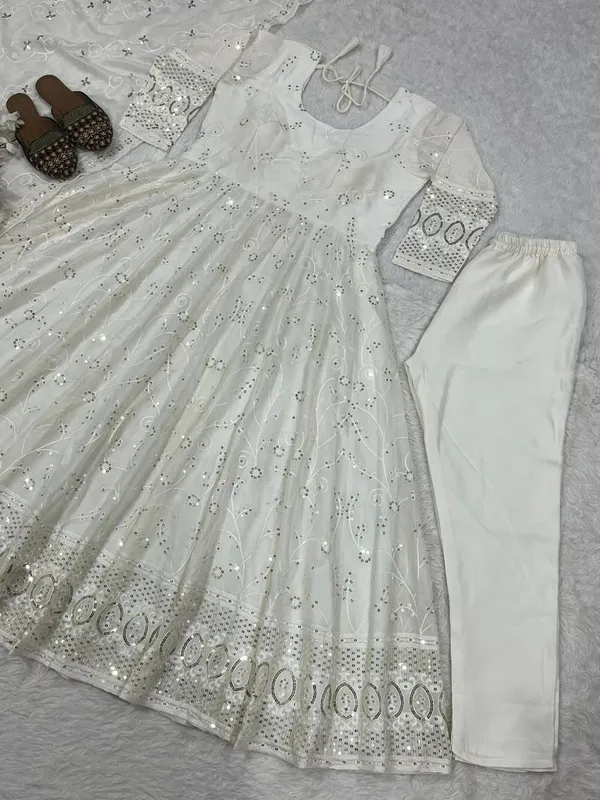 White_Slim_Georgette_Sequin_Anarkali_Suit_For_Women