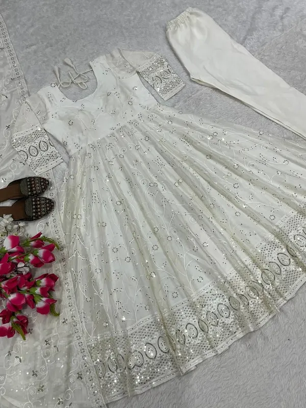 White_Slim_Georgette_Sequin_Anarkali_Suit_For_Women