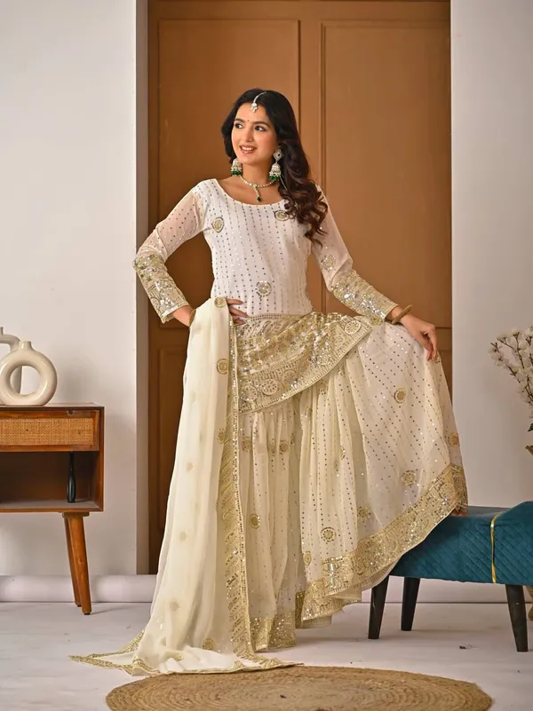 White__Faux_Georgette__Silk_Sequin_Sharara_Set_For_Women