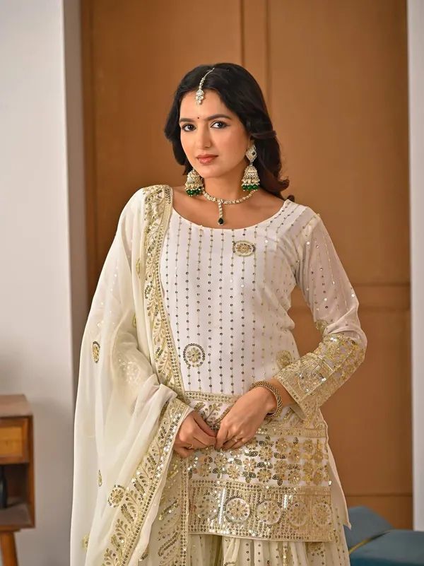 White__Faux_Georgette__Silk_Sequin_Sharara_Set_For_Women