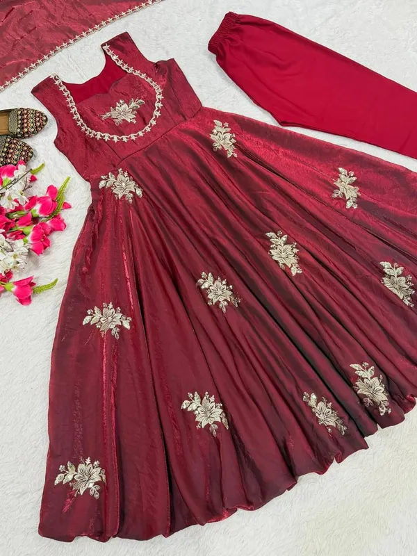 Dark_Red_Fendi_Silk_Embroidered_Anarkali_Suit_For_Women
