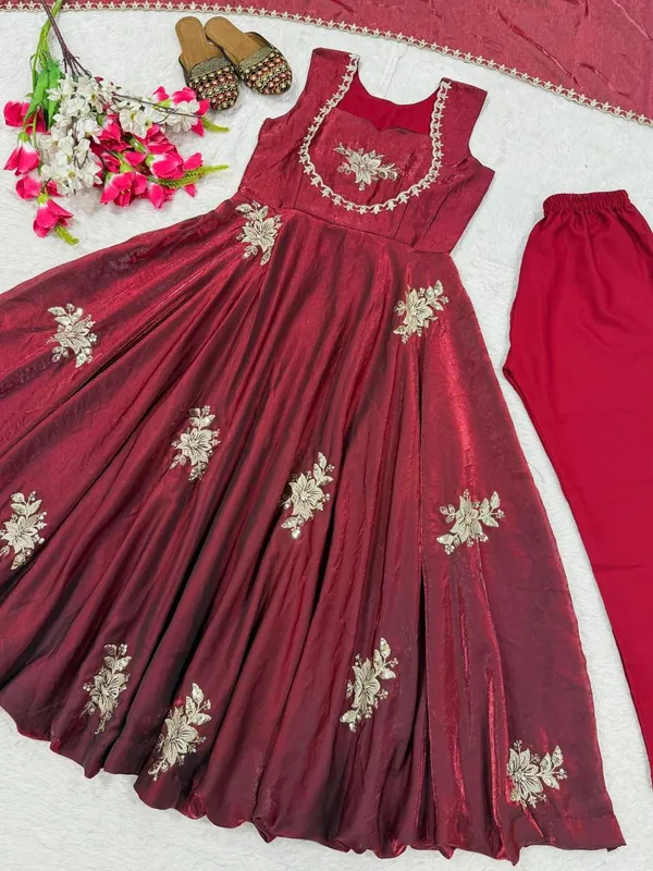 Dark_Red_Fendi_Silk_Embroidered_Anarkali_Suit_For_Women
