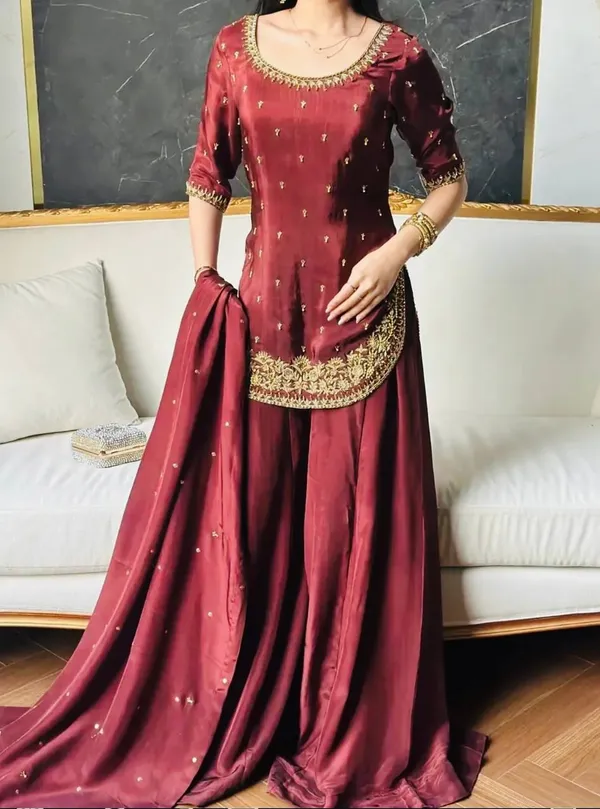 Maroon_Crepe_Silk_Sequin_Embroidered_Palazzo_Set_For_Women