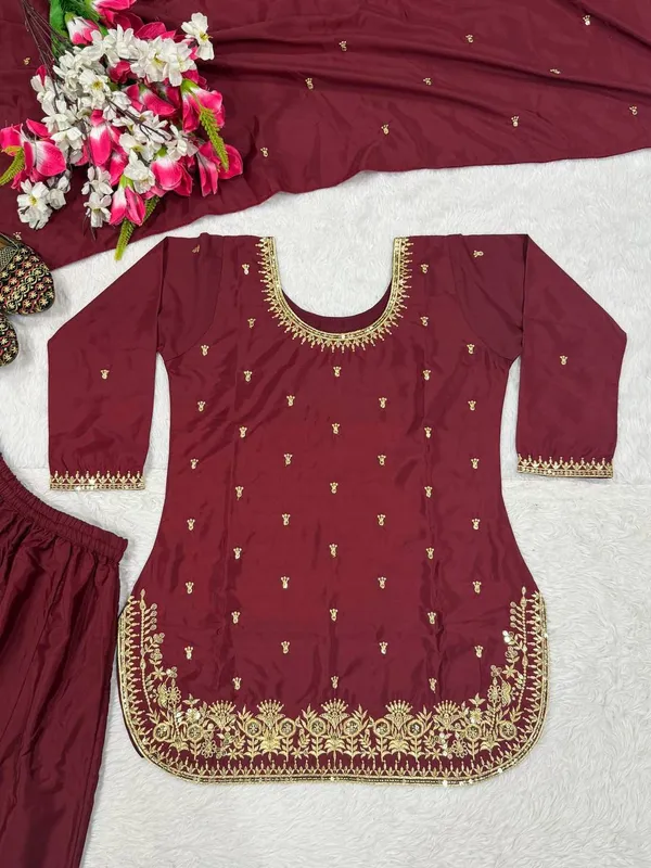 Maroon_Crepe_Silk_Sequin_Embroidered_Palazzo_Set_For_Women