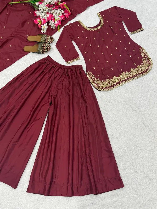 Maroon_Crepe_Silk_Sequin_Embroidered_Palazzo_Set_For_Women
