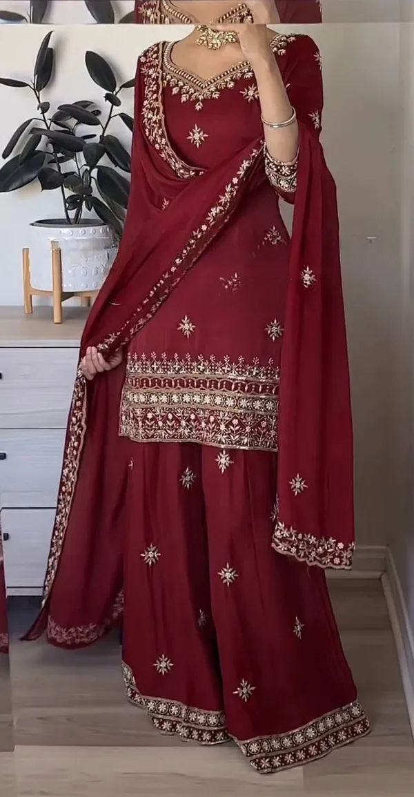 Maroon_Natural_Crepe_Premium_Sharara_Suit_Set_For_Women