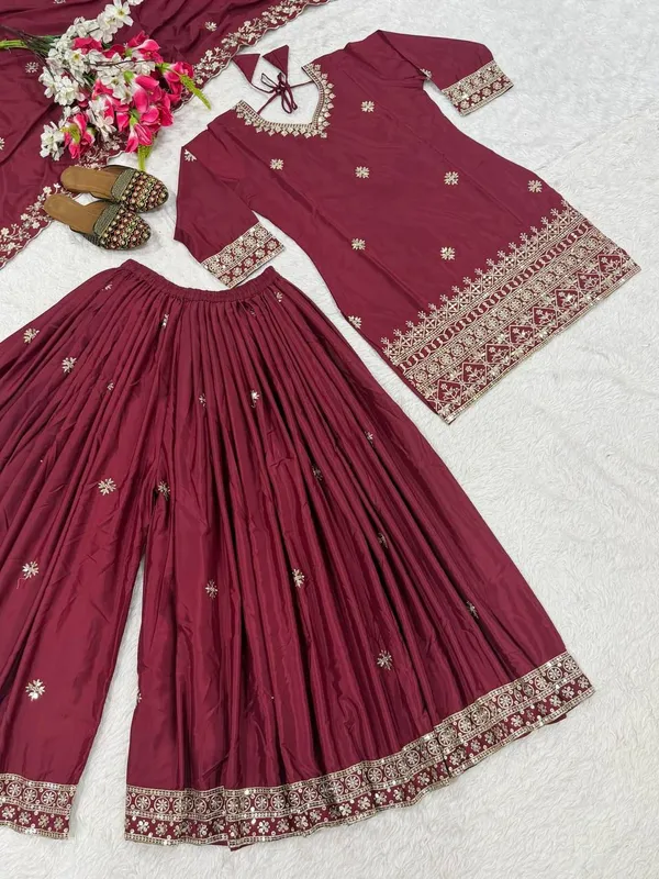 Maroon_Natural_Crepe_Premium_Sharara_Suit_Set_For_Women