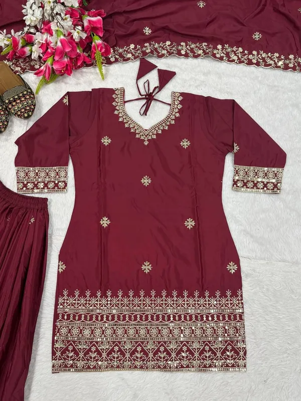 Maroon_Natural_Crepe_Premium_Sharara_Suit_Set_For_Women