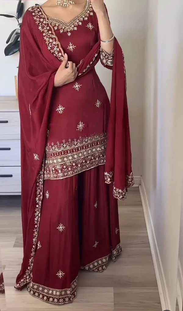 Maroon_Natural_Crepe_Premium_Sharara_Suit_Set_For_Women